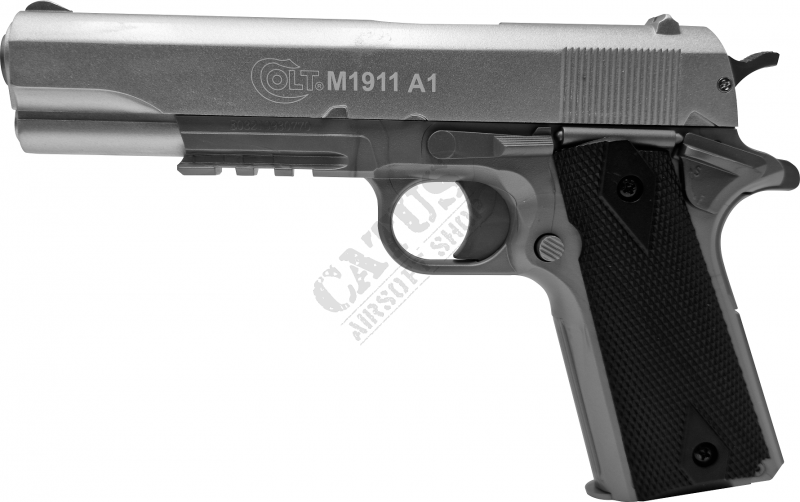 CyberGun airsoft pištoľ manuálna Colt 1911 A1 HPA kovový záver Silver 