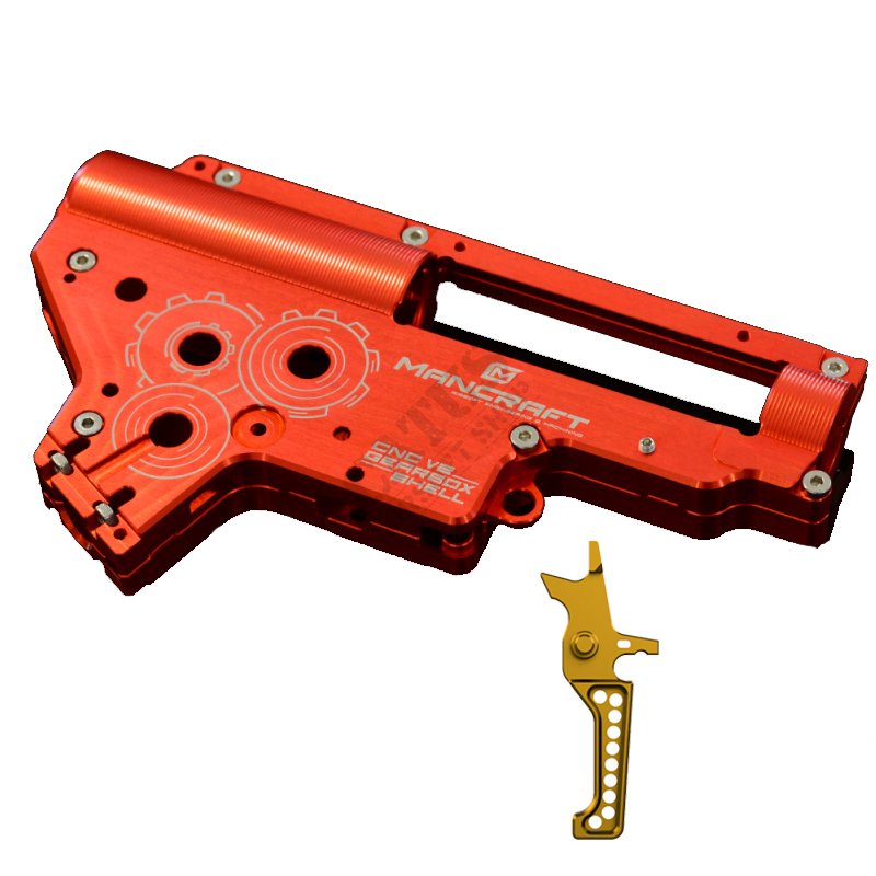 Airsoft CNC Skelet Mechaboxu V2 8mm QSC Mancraft Červená / zlatá 
